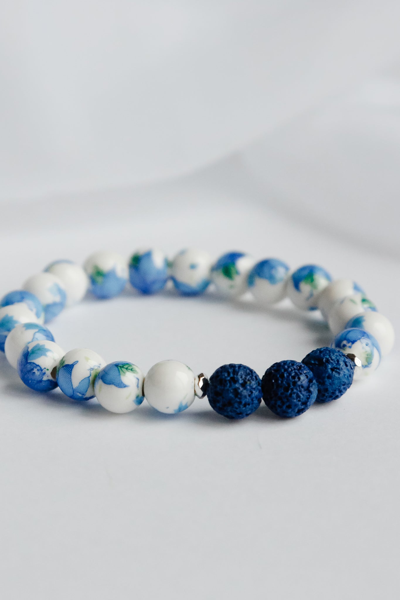 Pretty Sick Designs - Pastel Blue Floral Lava Bead Bracelet