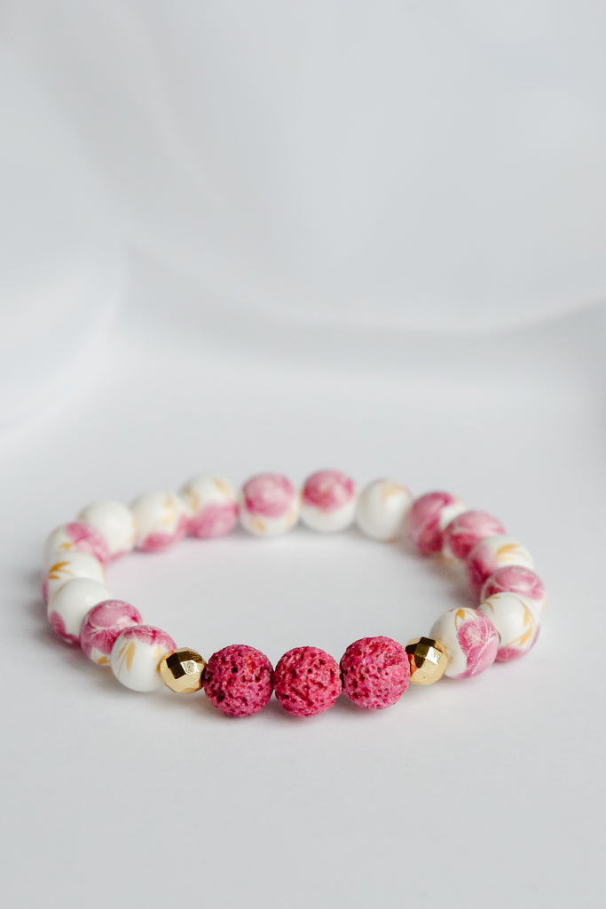 Pretty in Pink Floral Lava Bead Bracelet - Pretty Sick Designs