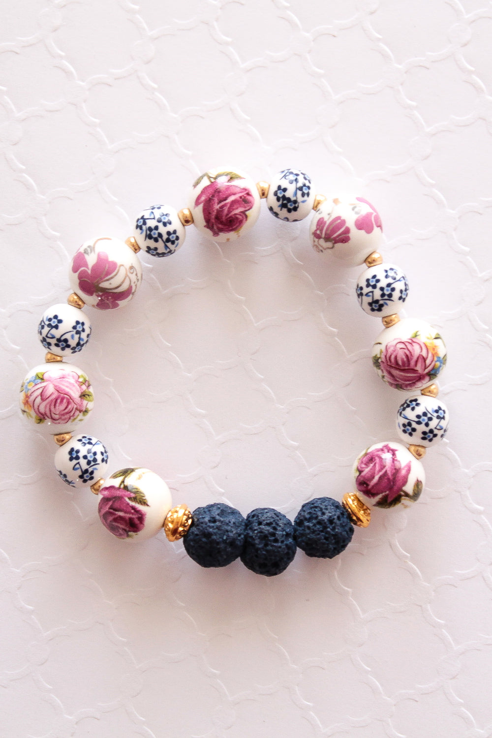 Timelessly Classic Floral Lava Bead Bracelet - Pretty Sick Designs