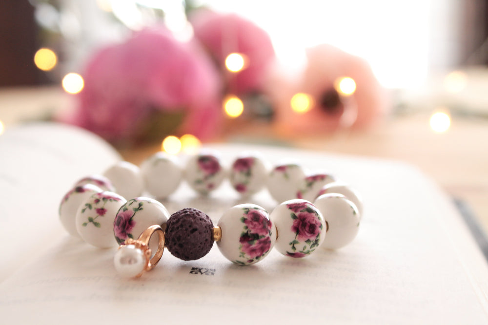 Roses and Peals Lava Bead Bracelet - Pretty Sick Designs