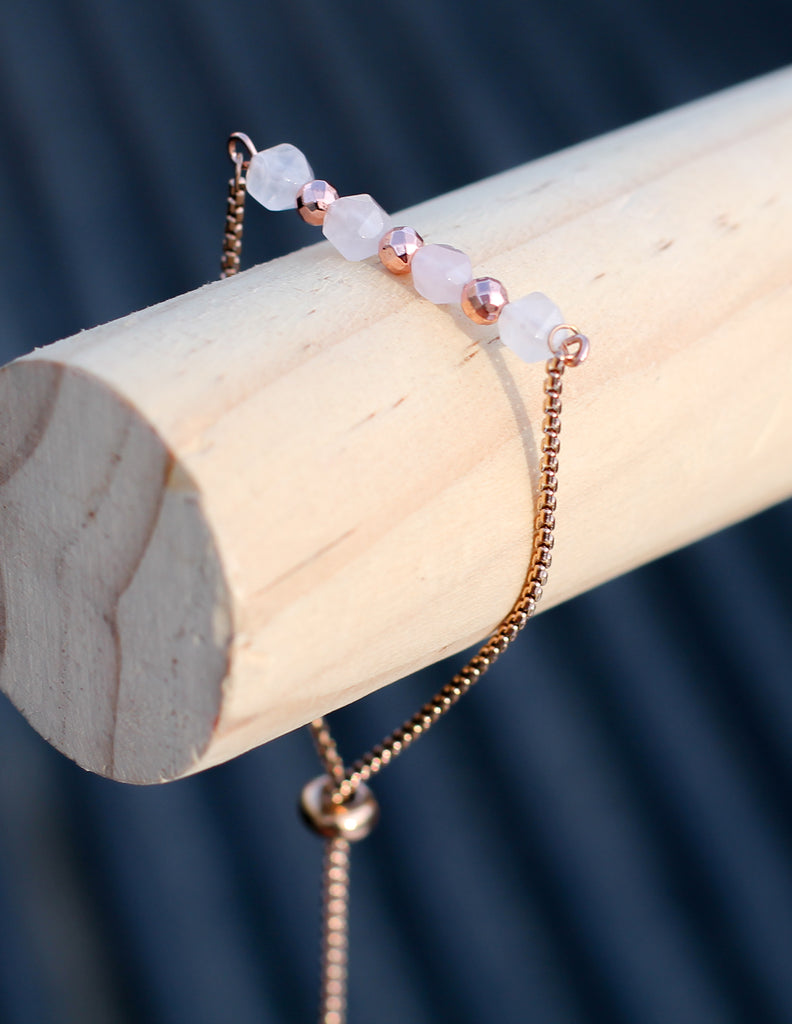 Pink Quartz and Rose Gold Hematite Slider Bracelet - Pretty Sick Designs